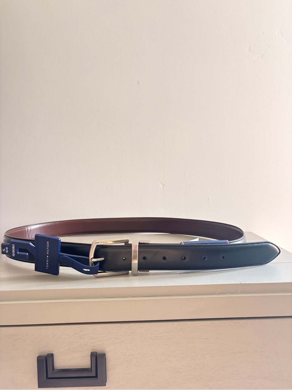 Tommy Hilfiger Men's Reversible Black and Brown Belt with Silver Buckle